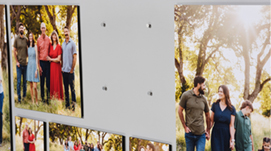 Pictures are held by a grid of pegs