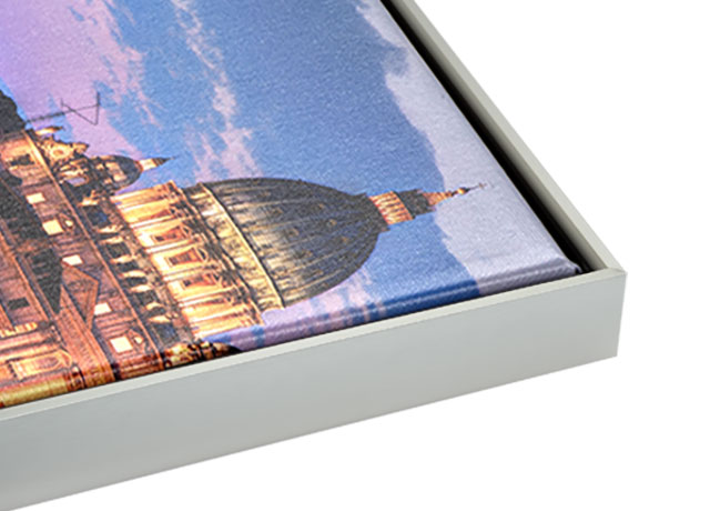 One and One Half Inch Premium Fine Art Canvas Wrap with Light Pewter Metal Slim Float Frame
