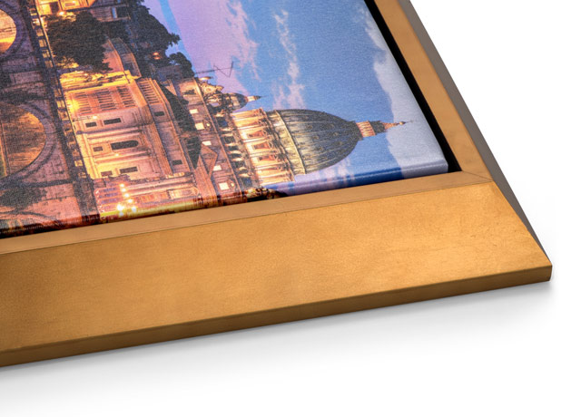 One and One Half Inch Premium Fine Art Canvas Wrap with Gold Wedge Float Frame