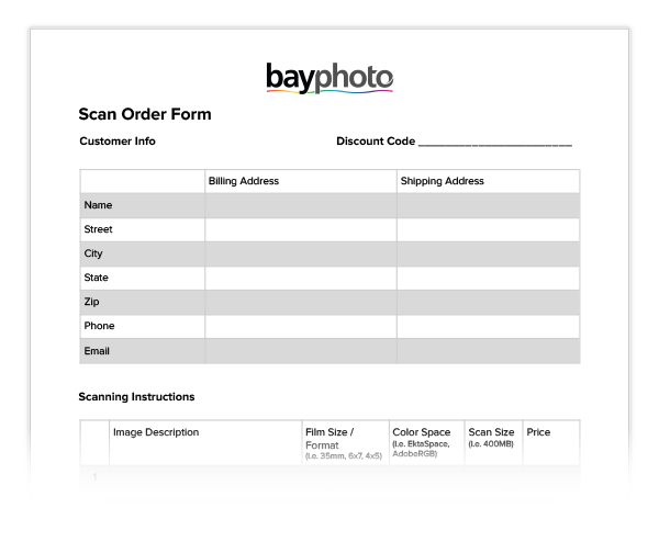 Bay Photo Tango Drum Scan Order Form