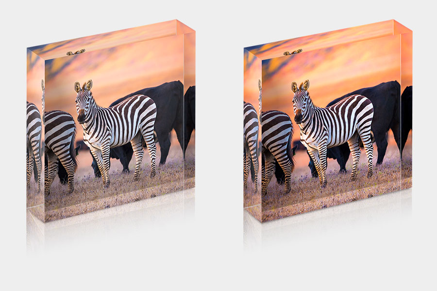 Acrylic Blocks face mounted on thick plexiglass.